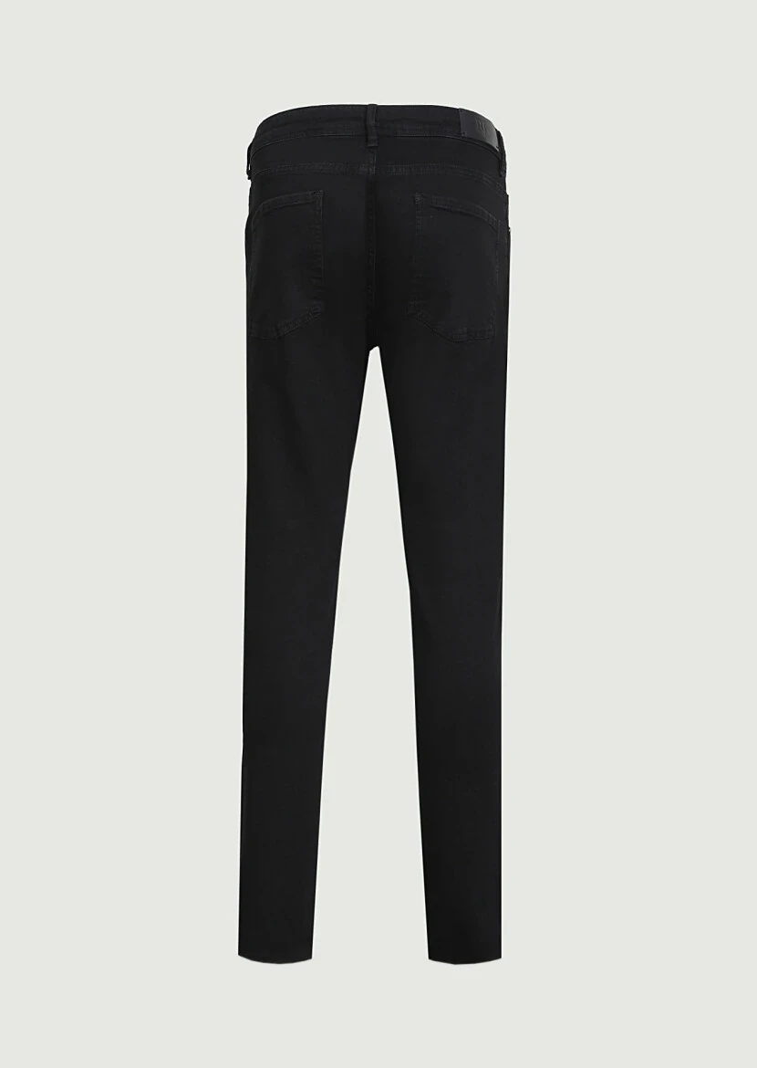 Siyah Düz Slim Fit Denim Pamuk Karışımlı Pantolon - 7
