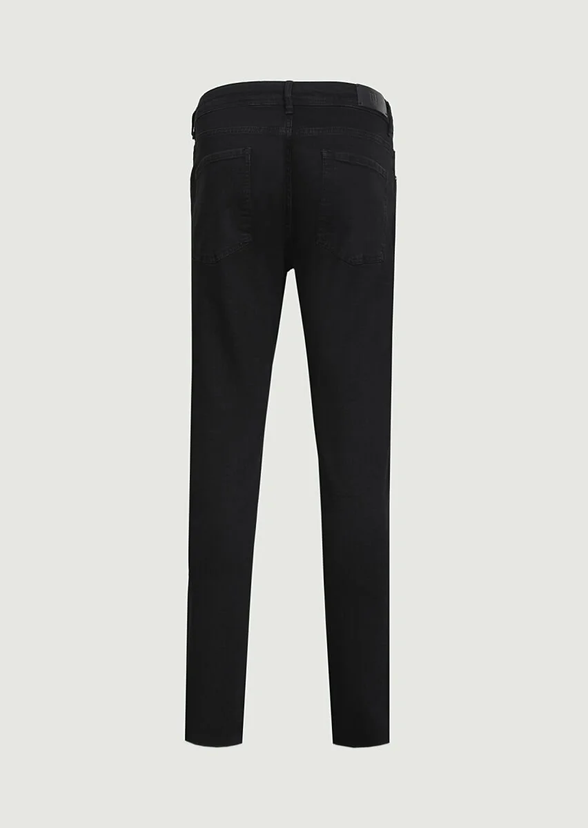 Siyah Düz Slim Fit Denim Pamuk Karışımlı Pantolon - 7