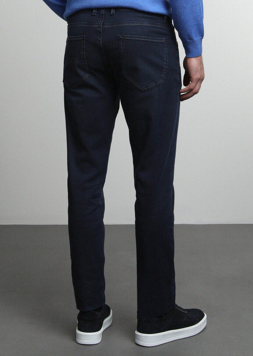 Siyah Düz Slim Fit Denim Pamuk Karışımlı Pantolon - 3