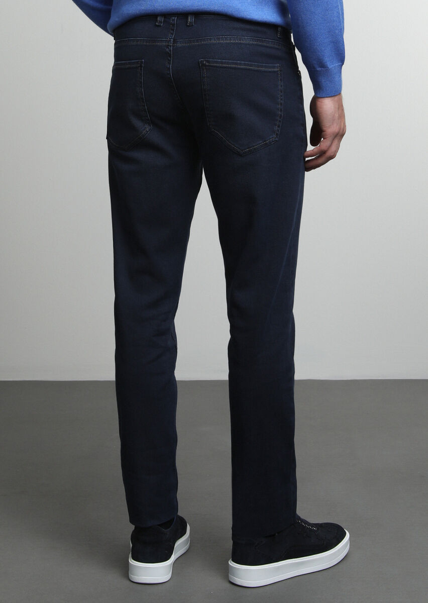 Siyah Düz Slim Fit Denim Pamuk Karışımlı Pantolon - 3