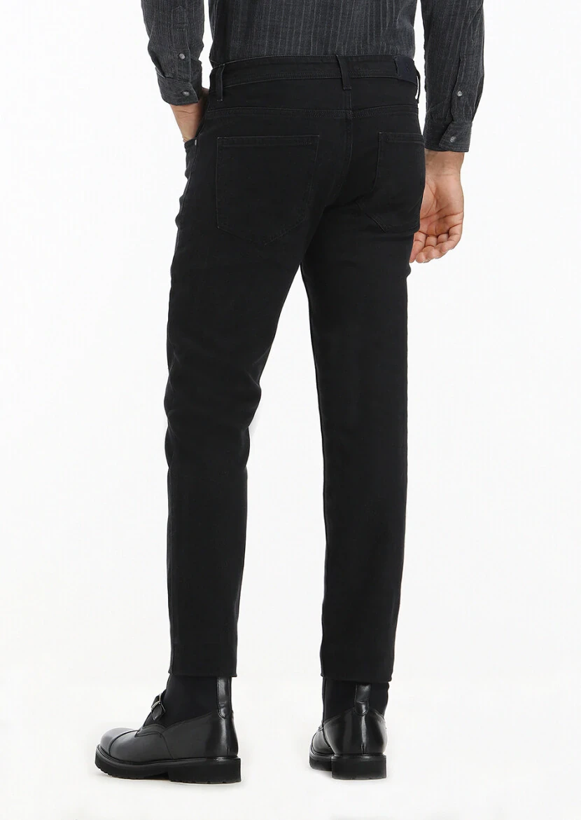 Siyah Düz Slim Fit Denim Pamuk Karışımlı Pantolon - 4