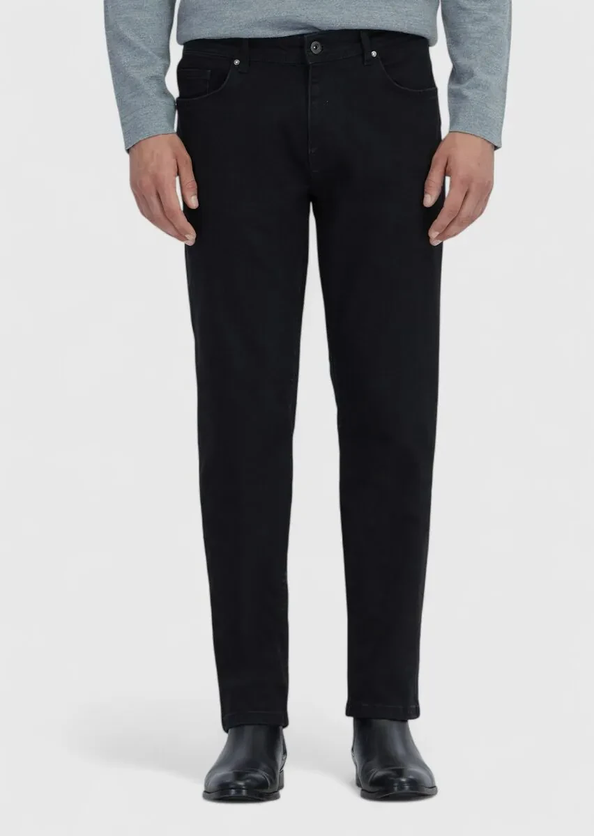 Siyah Düz Slim Fit Denim Pamuk Karışımlı Pantolon - 2