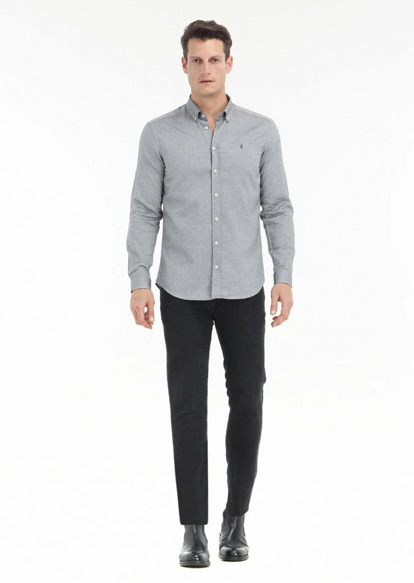 Siyah Düz Slim Fit Dokuma Casual %100 Pamuk Gömlek 