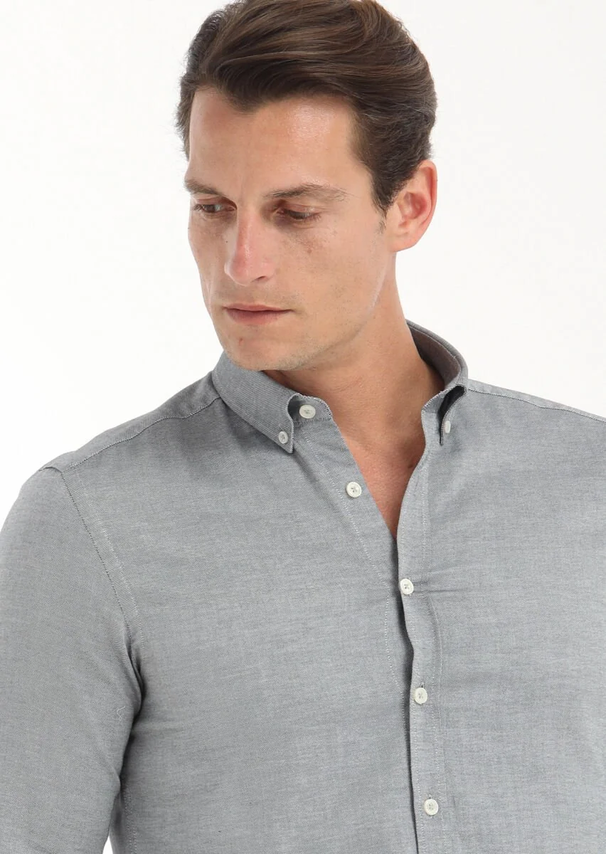 Siyah Düz Slim Fit Dokuma Casual %100 Pamuk Gömlek - 3