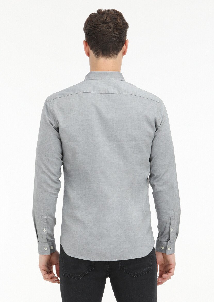 Siyah Düz Slim Fit Dokuma Casual %100 Pamuk Gömlek - 4