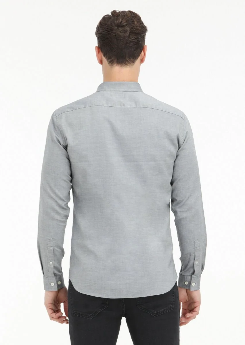 Siyah Düz Slim Fit Dokuma Casual %100 Pamuk Gömlek - 4