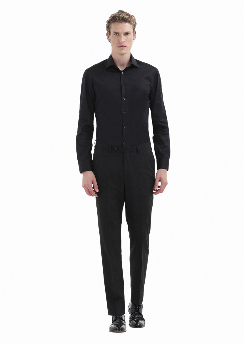 Siyah Düz Slim Fit Dokuma Klasik %100 Pamuk Gömlek 