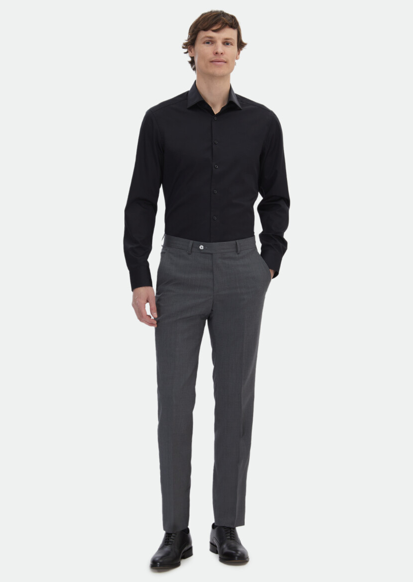 Siyah Düz Slim Fit Dokuma Klasik %100 Pamuk Gömlek 