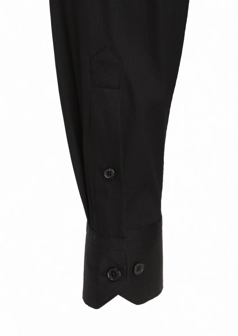 Siyah Düz Slim Fit Dokuma Klasik Pamuk Karışımlı Gömlek - 4