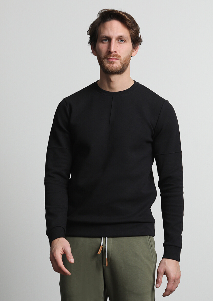 Siyah Düz Sweatshırt - 3