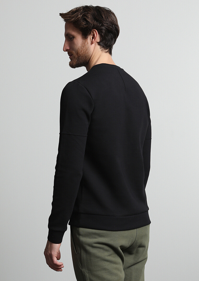Siyah Düz Sweatshırt - 4
