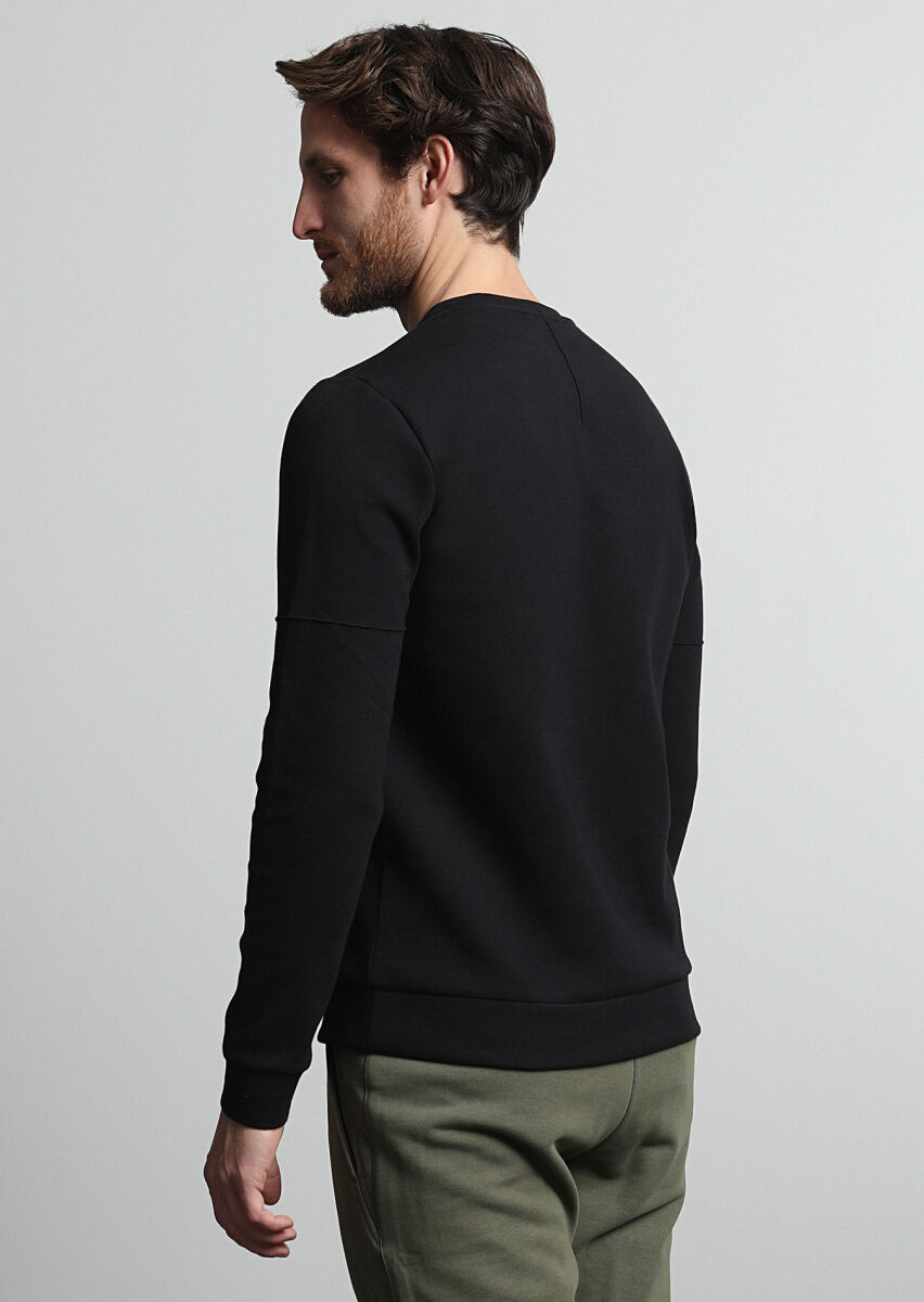 Siyah Düz Sweatshırt - 4
