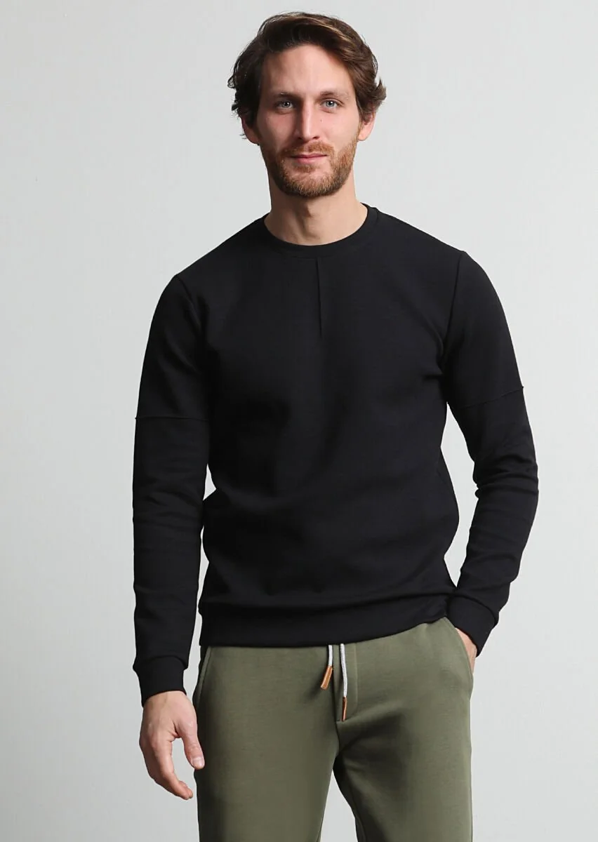 Siyah Düz Sweatshırt - 1