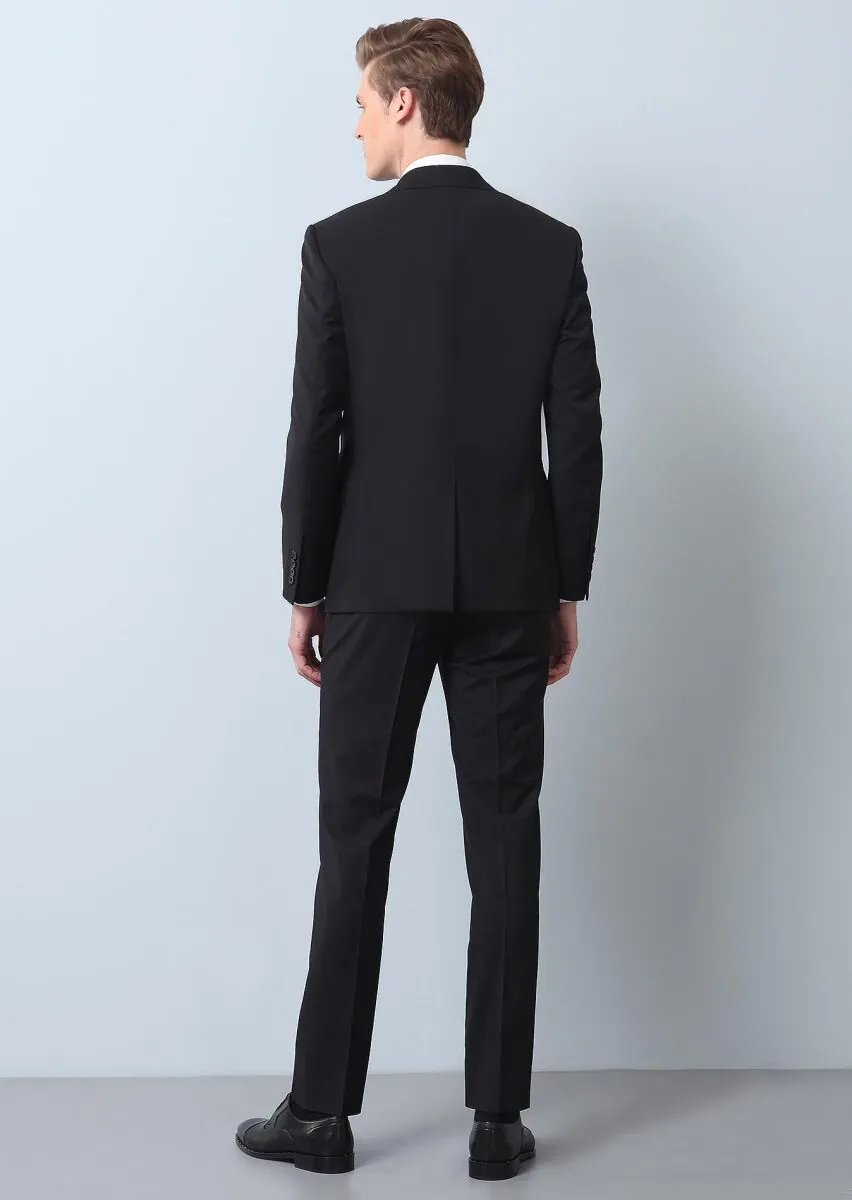 Siyah Düz Thin&taller Slim Fit %100 Yün Takım Elbise - 5