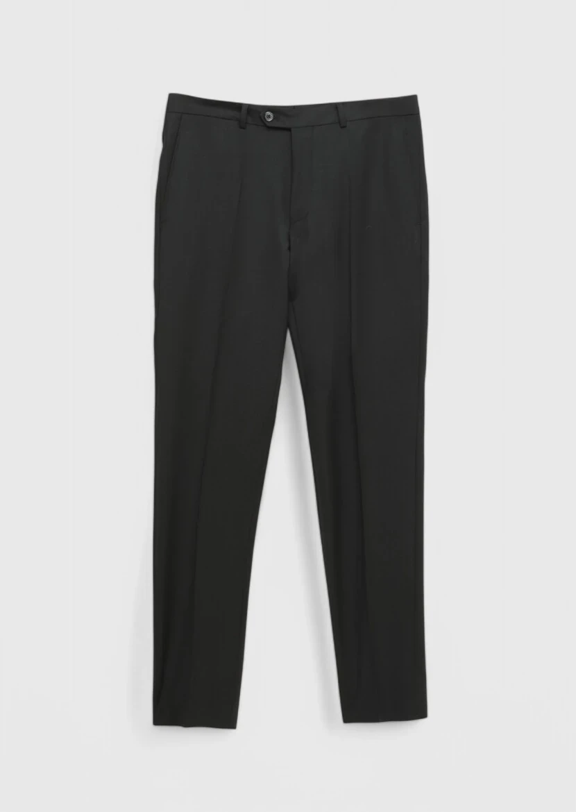 Siyah Düz Zeroweight Slim Fit Yün Karışımlı Takım Elbise - 6