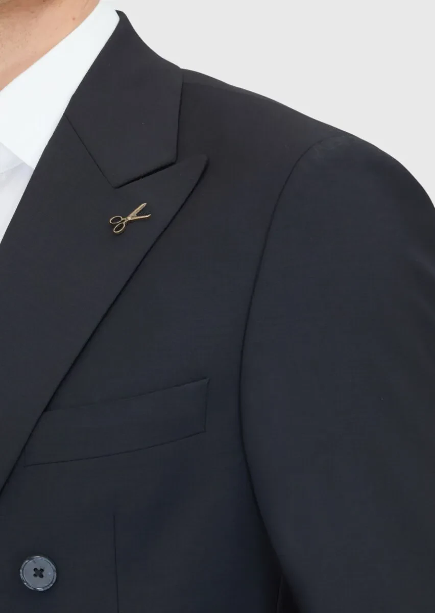 Siyah Düz Yün Karışımlı Takım Elbise - 5