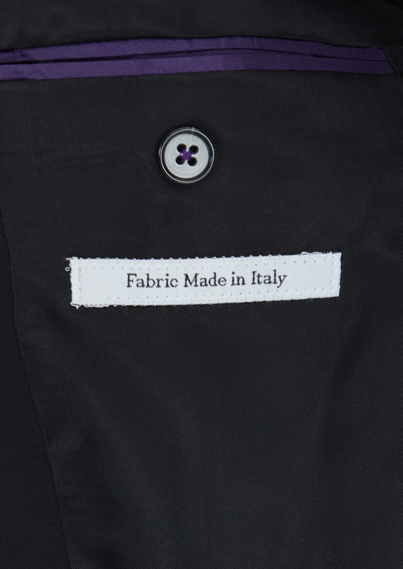 Siyah Düz Yün Karışımlı Takım Elbise - 5