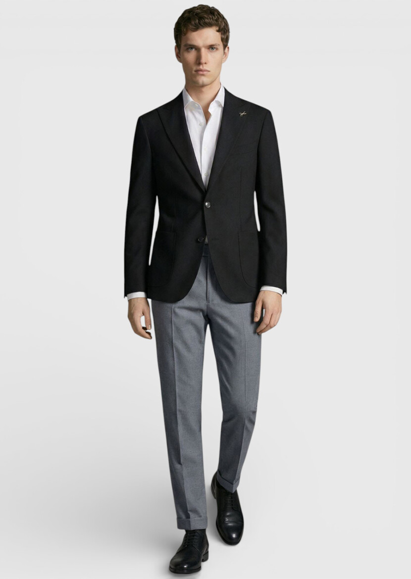 Siyah Düz Zeroweight Slim Fit %100 Yün Ceket - RAMSEY