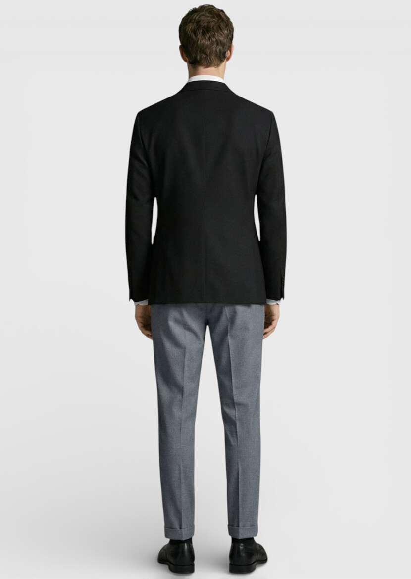 Siyah Düz Zeroweight Slim Fit %100 Yün Ceket - 4