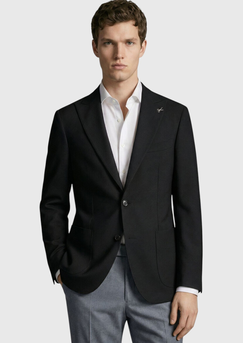 Siyah Düz Zeroweight Slim Fit %100 Yün Ceket - RAMSEY