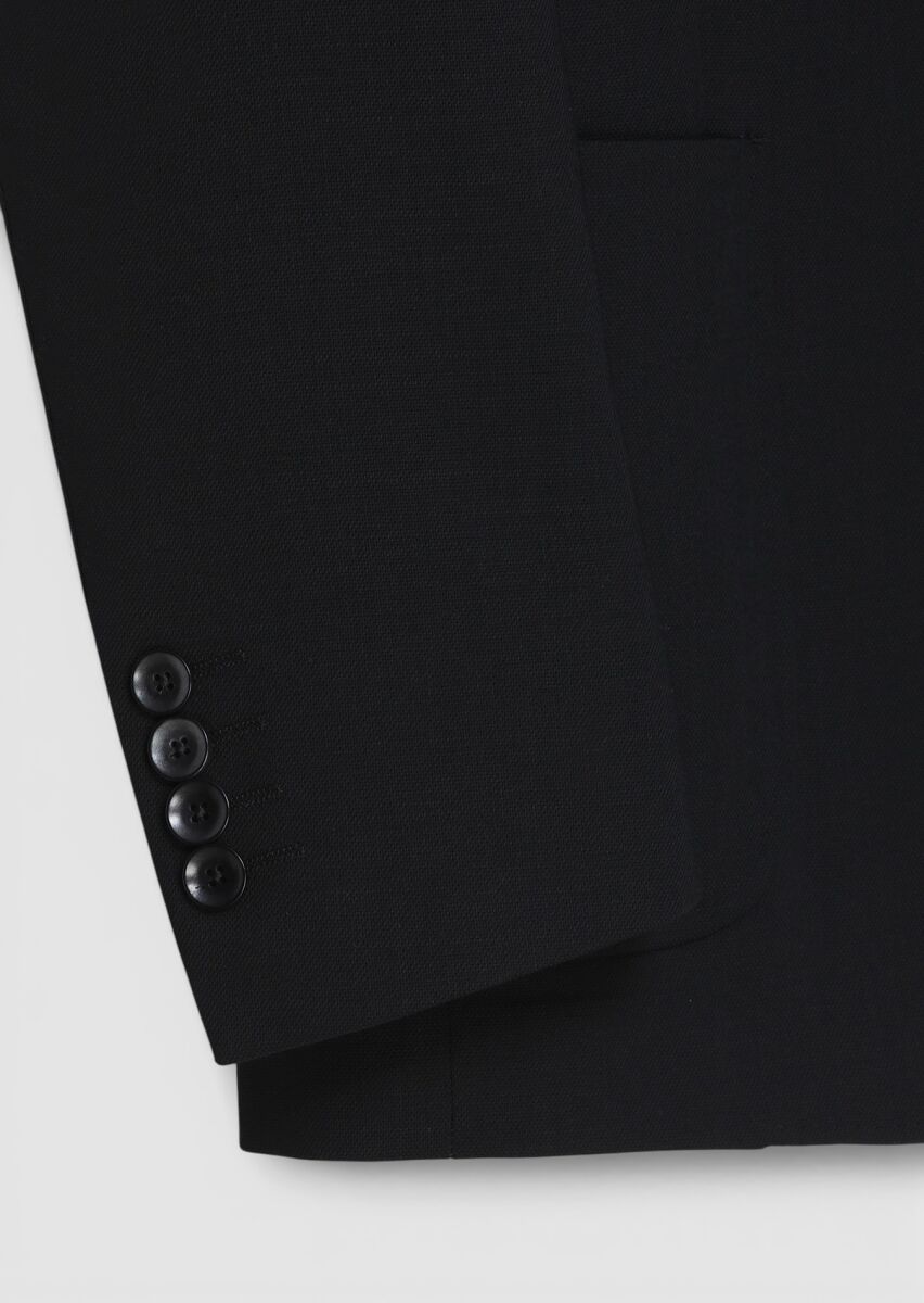 Siyah Düz Zeroweight Slim Fit %100 Yün Ceket - 6