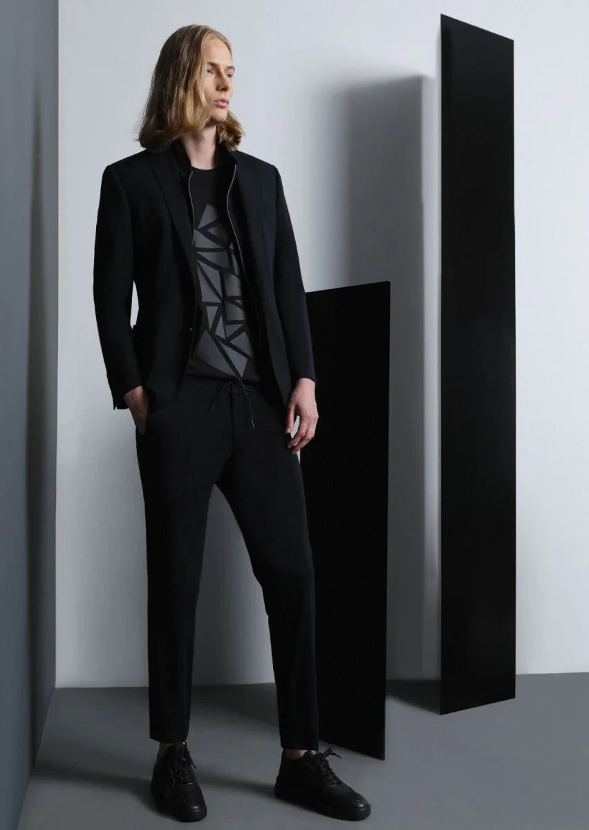Siyah Düz Zeroweight Slim Fit Örme Takım Elbise - 1