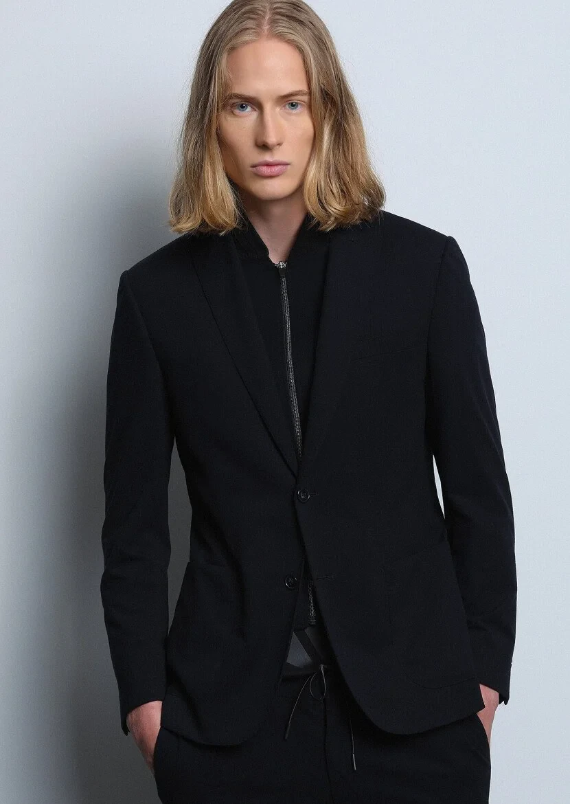 Siyah Düz Zeroweight Slim Fit Örme Takım Elbise - 4