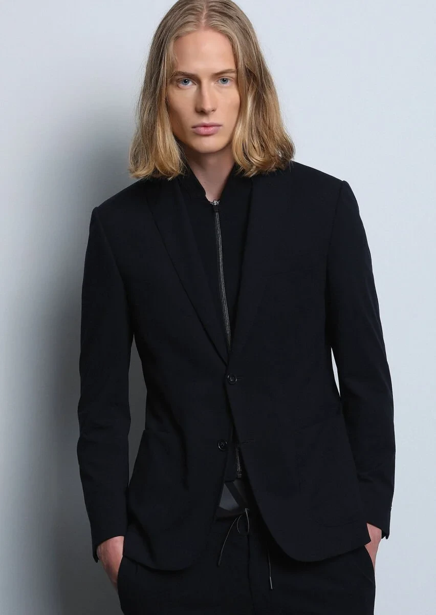 Siyah Düz Zeroweight Slim Fit Örme Takım Elbise - 4
