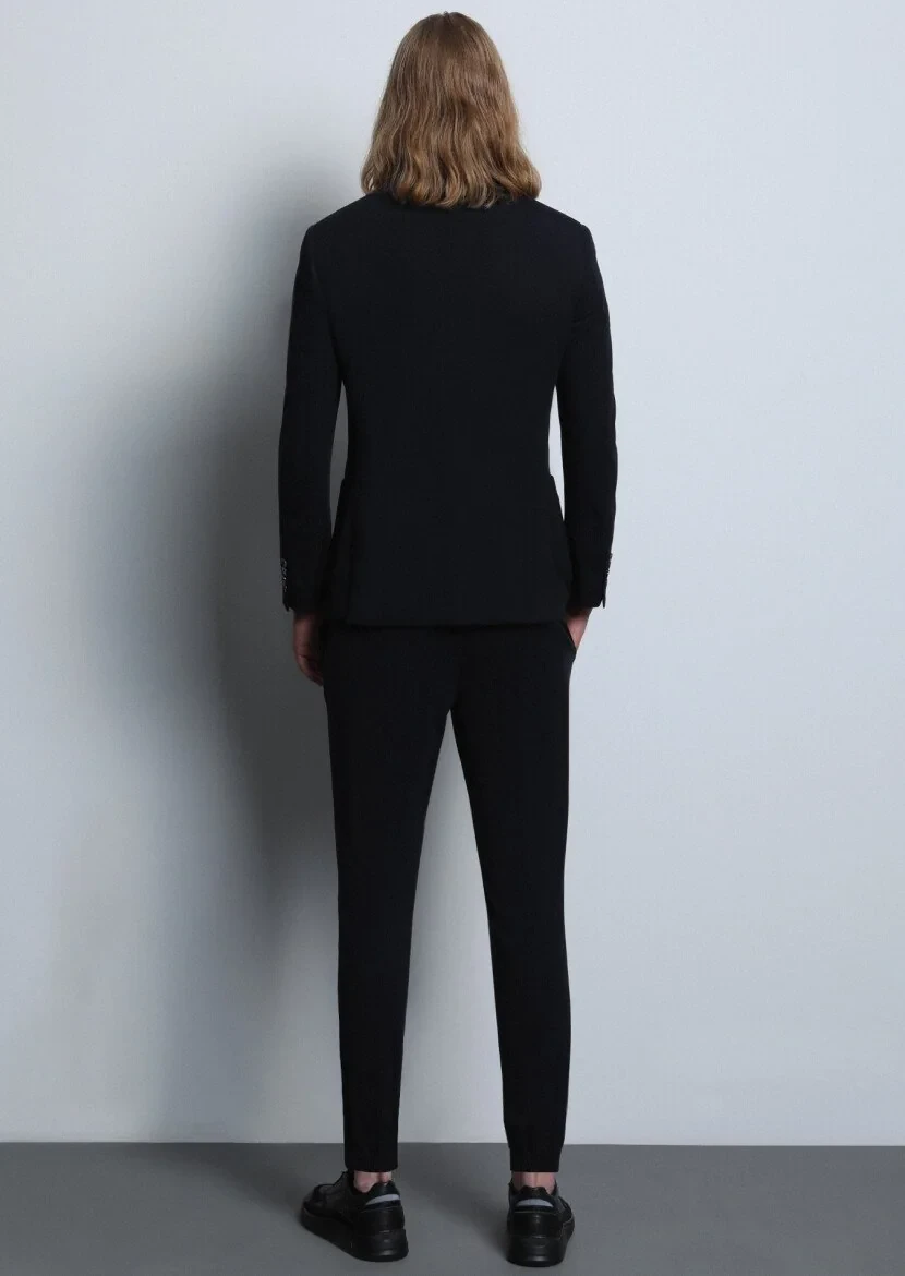 Siyah Düz Zeroweight Slim Fit Örme Takım Elbise - 5