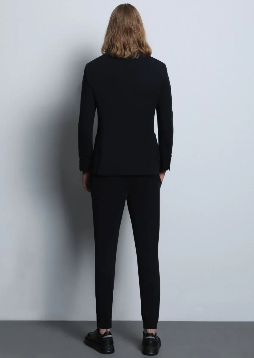 Siyah Düz Zeroweight Slim Fit Örme Takım Elbise - 5