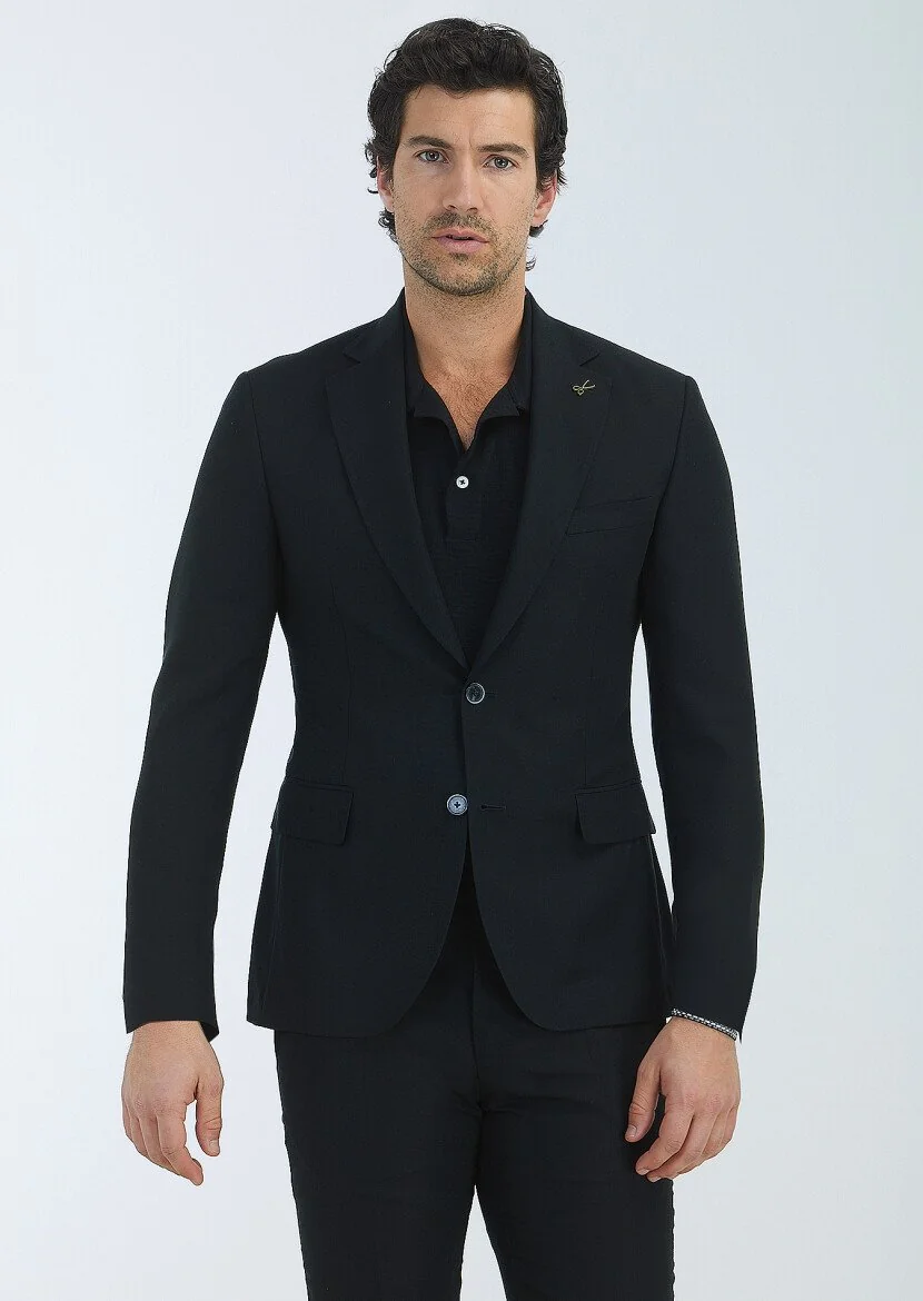 Siyah Düz Zeroweight Slim Fit Takım Elbise - 4