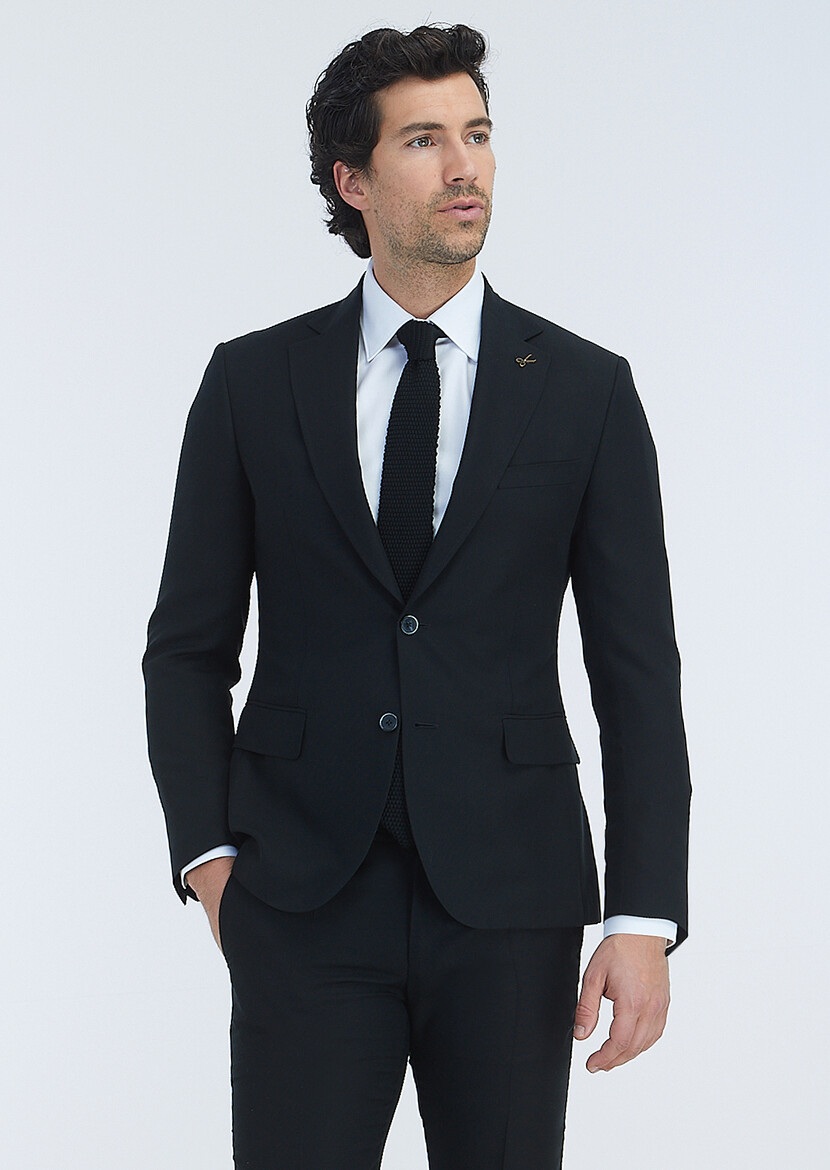 Siyah Düz Zeroweight Slim Fit Takım Elbise - 3