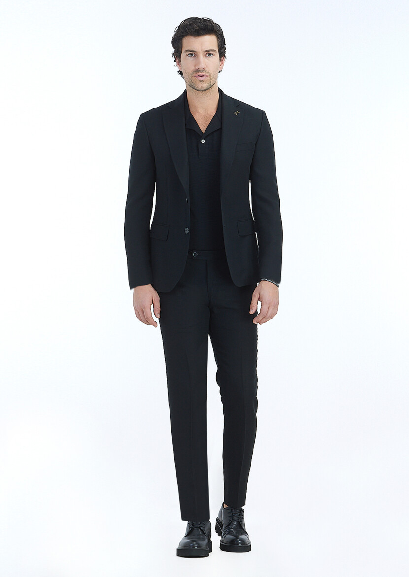 Siyah Düz Zeroweight Slim Fit Takım Elbise 