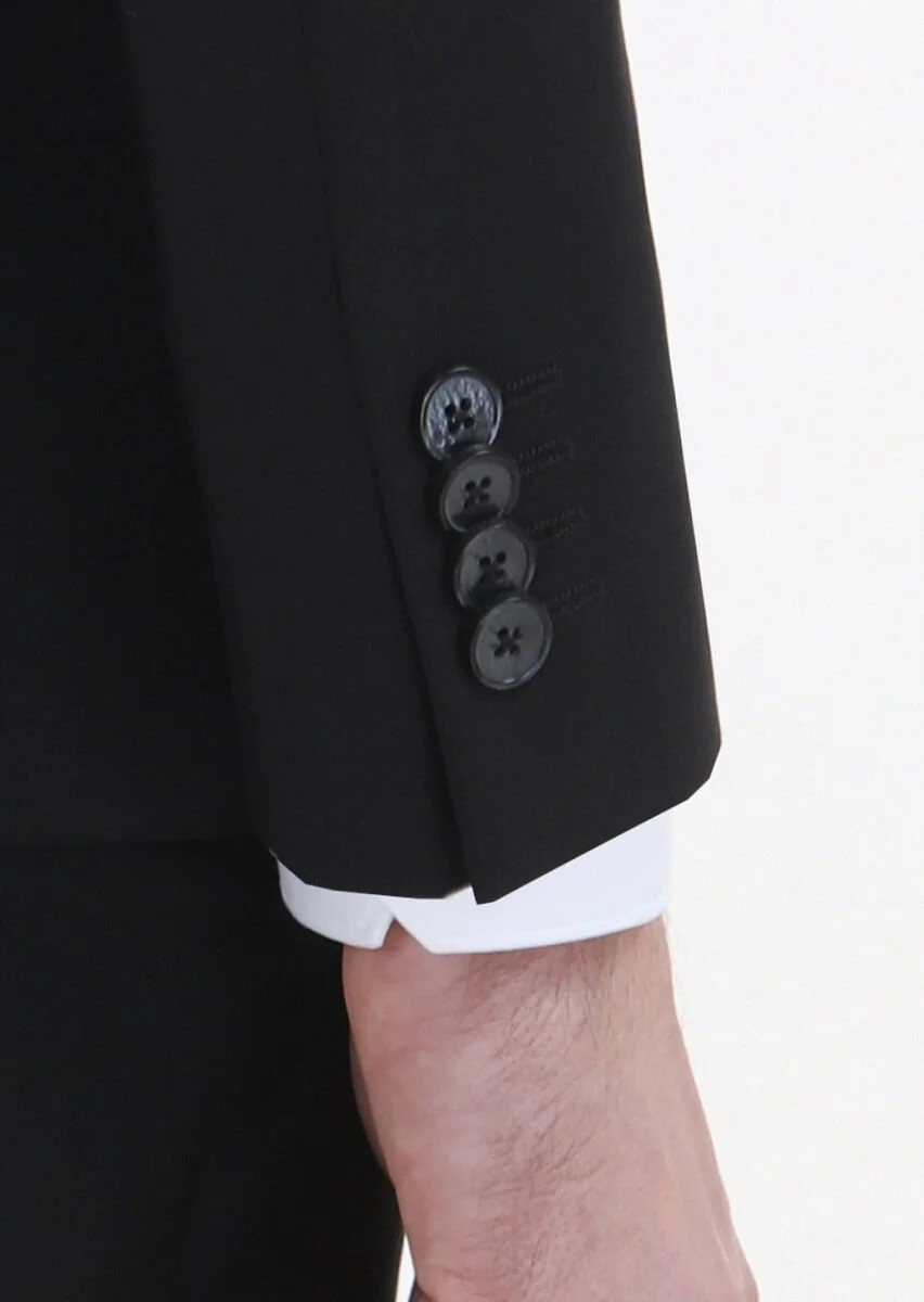 Siyah Düz Zeroweight Slim Fit Yün Karışımlı Takım Elbise - 4