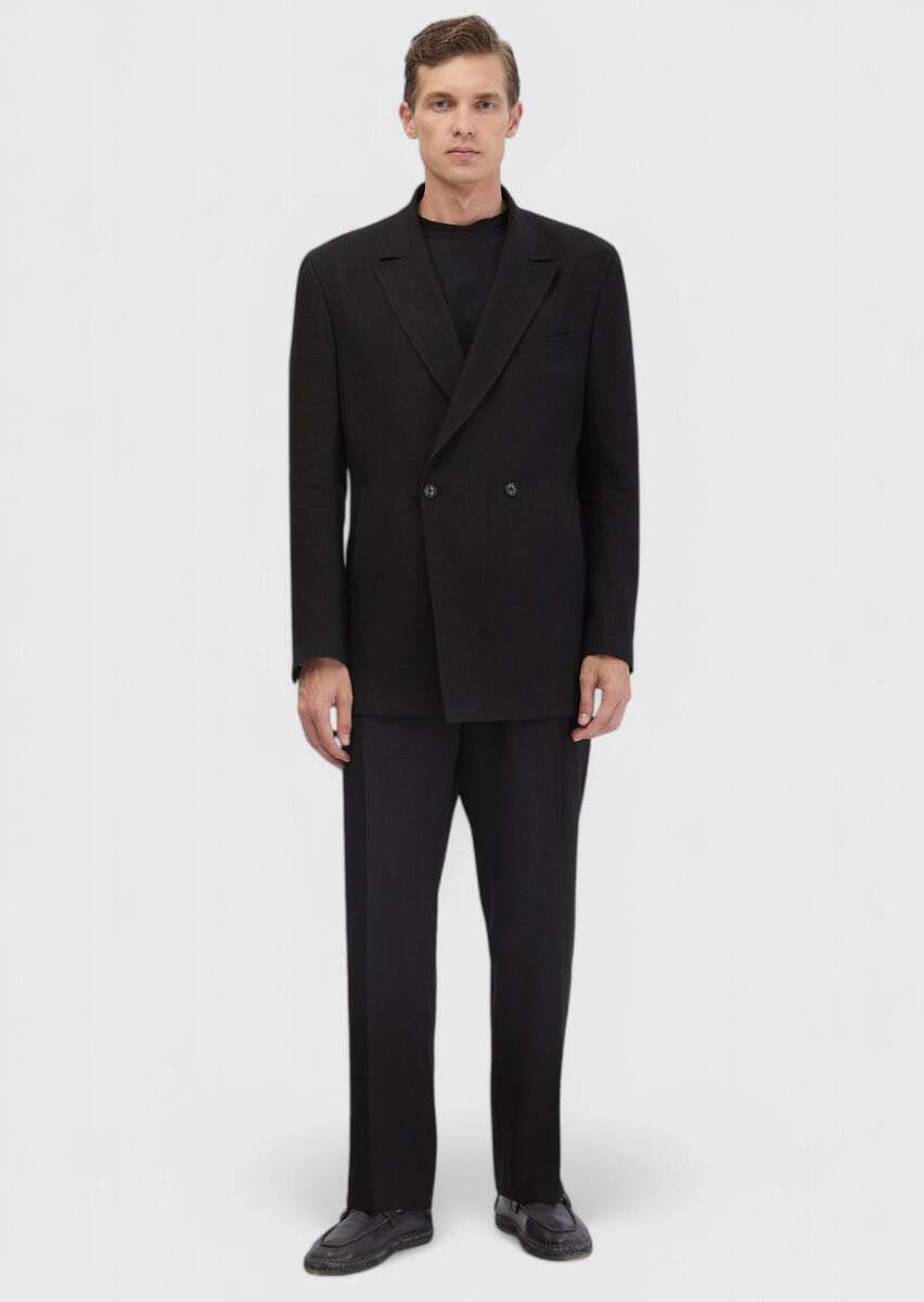 Siyah Düz Zeroweight Slim Fit Yün Karışımlı Takım Elbise - 6