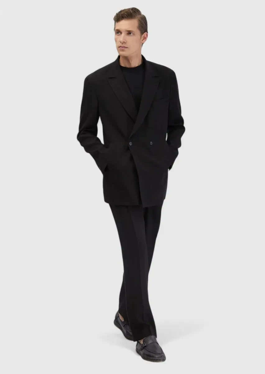 Siyah Düz Zeroweight Slim Fit Yün Karışımlı Takım Elbise - 1