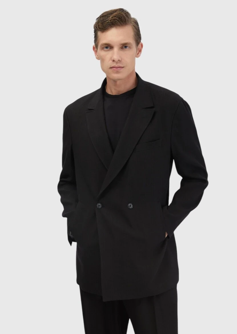 Siyah Düz Zeroweight Slim Fit Yün Karışımlı Takım Elbise - 2