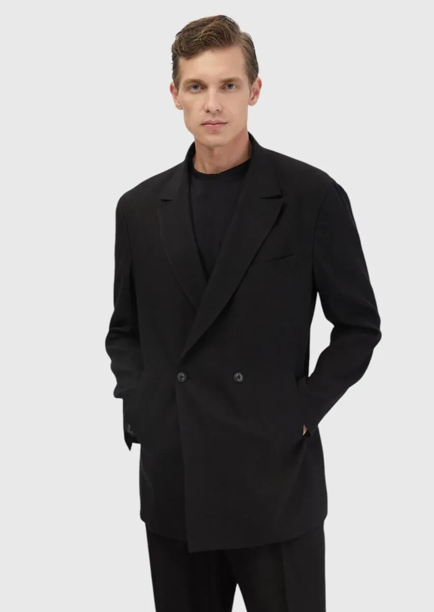 Siyah Düz Zeroweight Slim Fit Yün Karışımlı Takım Elbise - 2