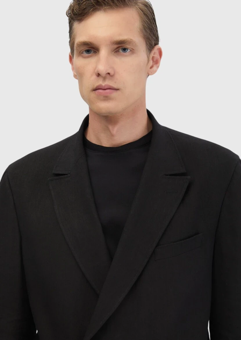 Siyah Düz Zeroweight Slim Fit Yün Karışımlı Takım Elbise - 3