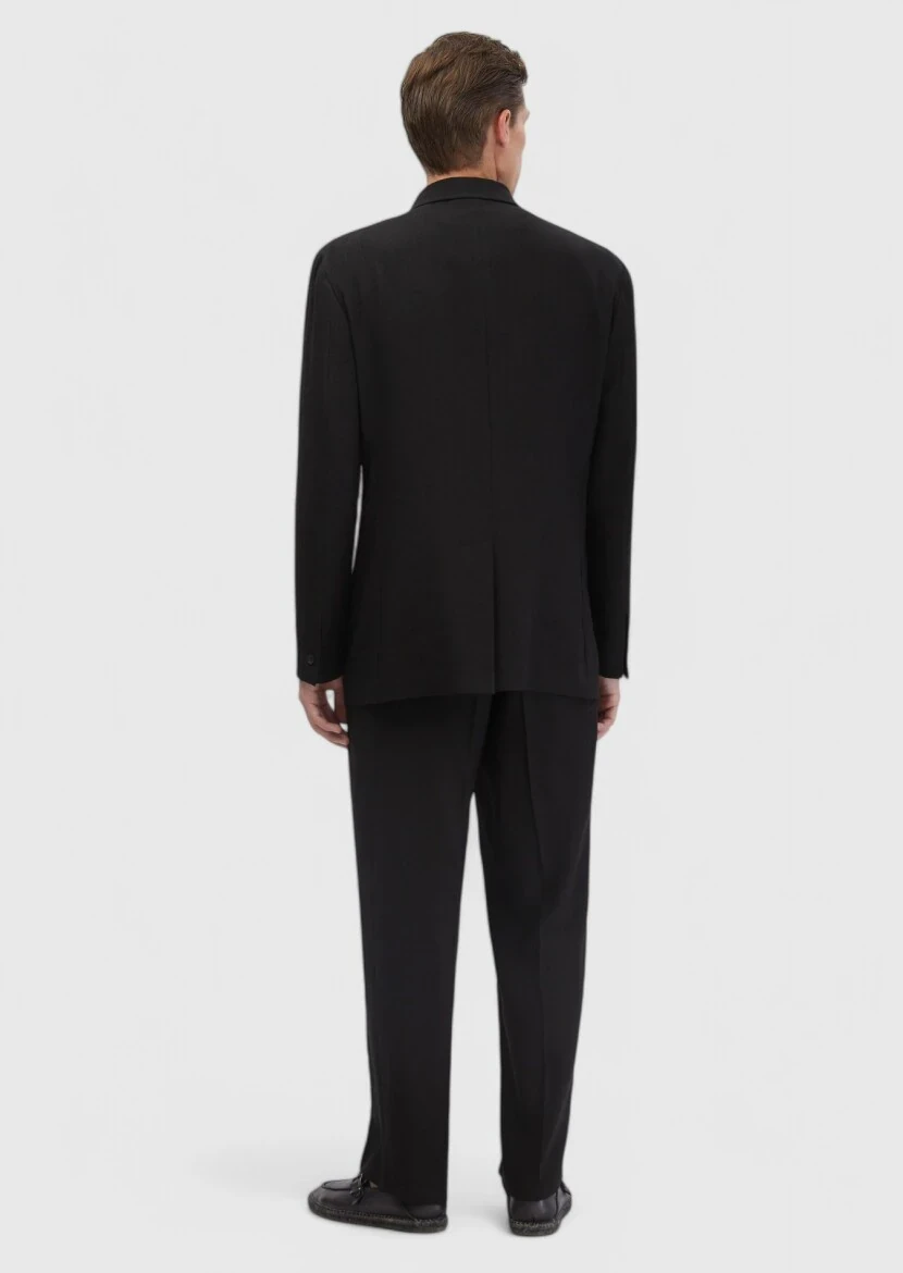 Siyah Düz Zeroweight Slim Fit Yün Karışımlı Takım Elbise - 7