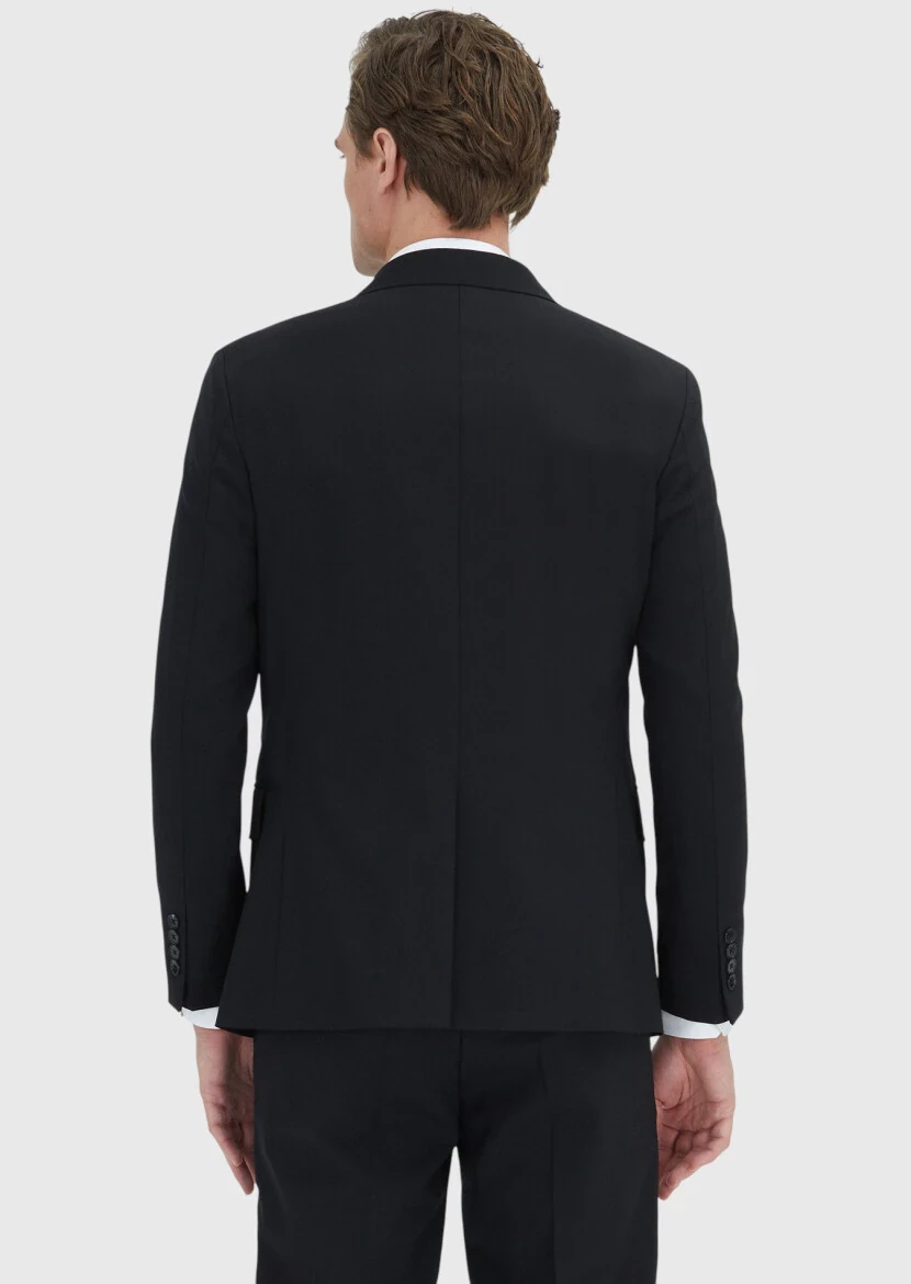 Siyah Düz Zeroweight Slim Fit Yün Karışımlı Takım Elbise - 5