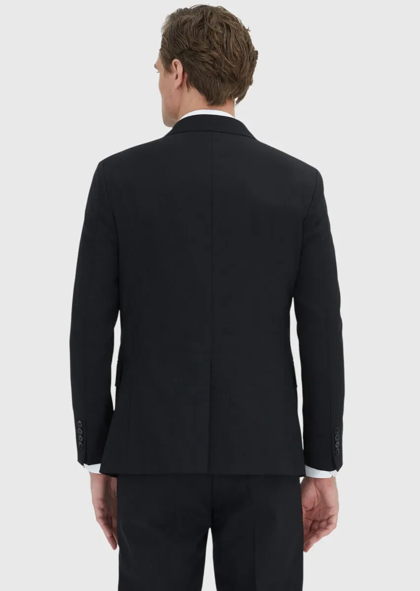 Siyah Düz Zeroweight Slim Fit Yün Karışımlı Takım Elbise - 5