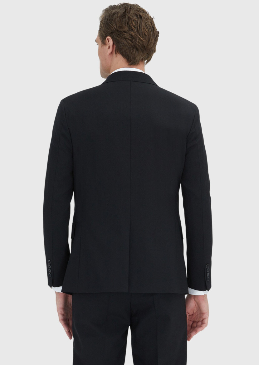 Siyah Düz Zeroweight Slim Fit Yün Karışımlı Takım Elbise - 5