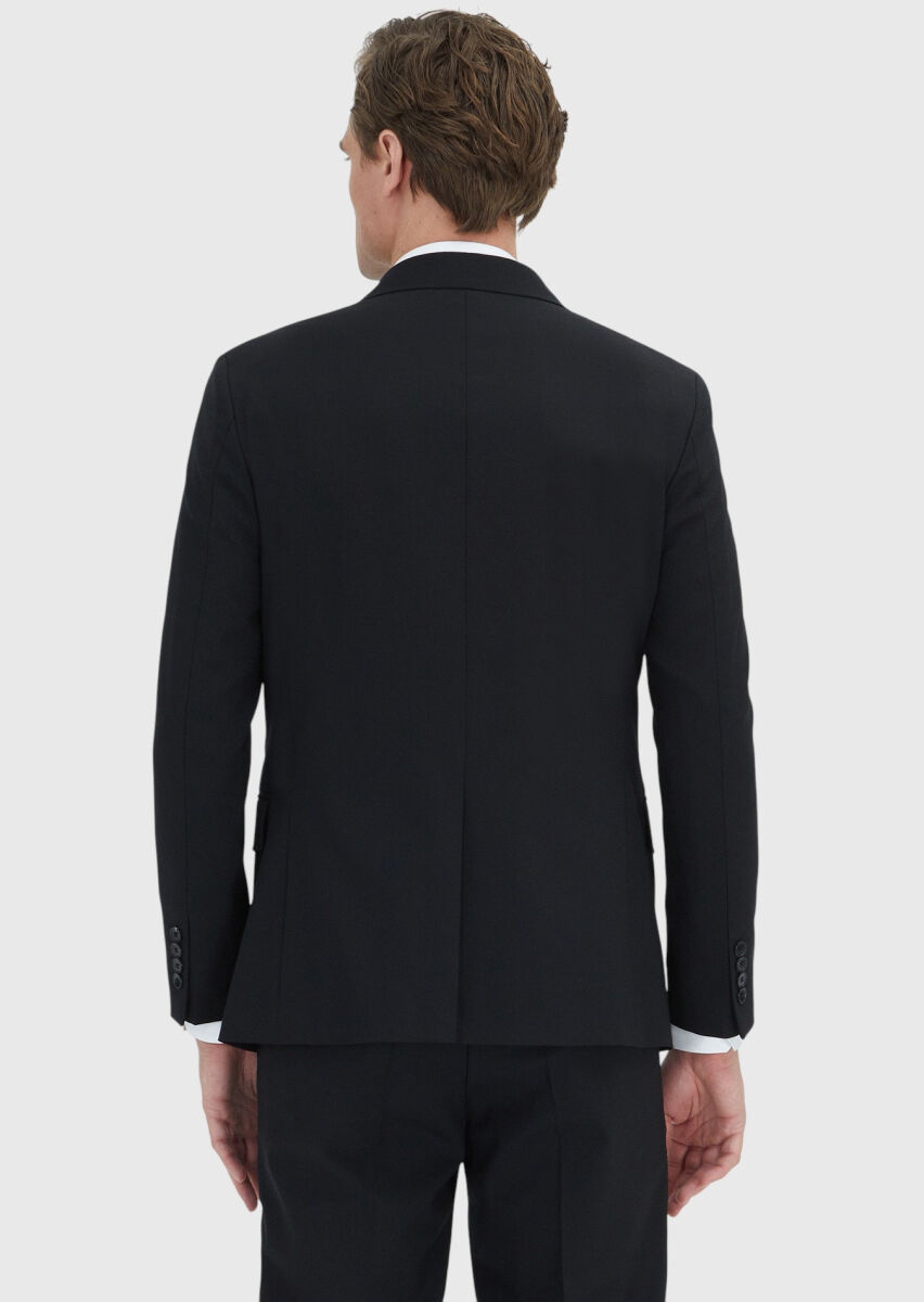 Siyah Düz Zeroweight Slim Fit Yün Karışımlı Takım Elbise - 5