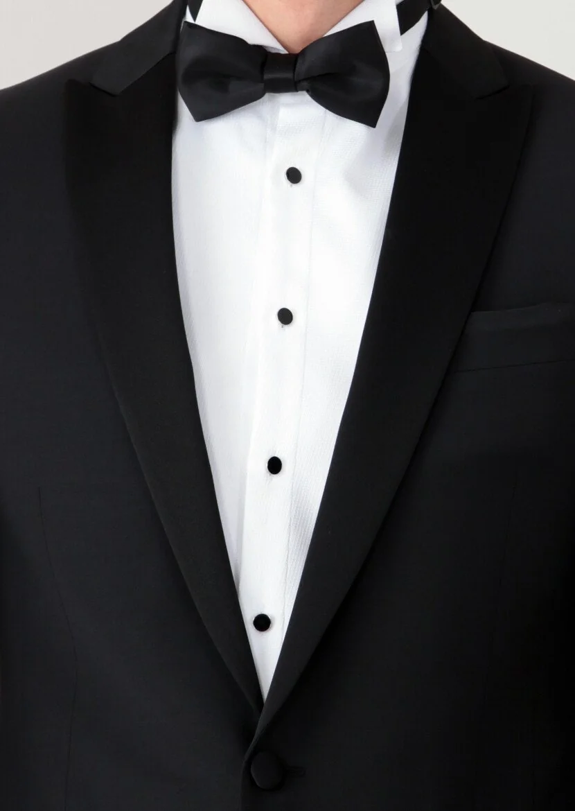 Siyah Fashion Slim Fit Kruvaze Yaka Dokuma Smokin Takım Elbise - 3