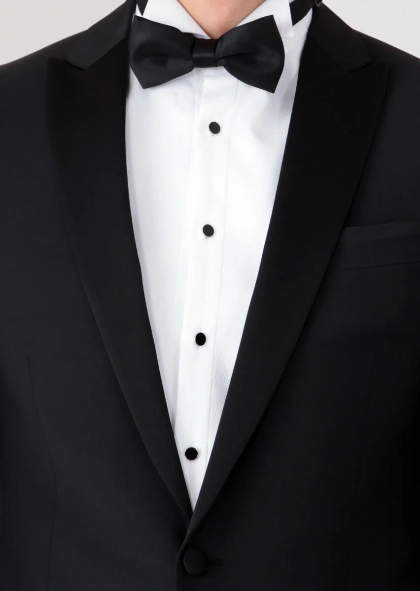 Siyah Fashion Slim Fit Kruvaze Yaka Dokuma Smokin Takım Elbise - 3
