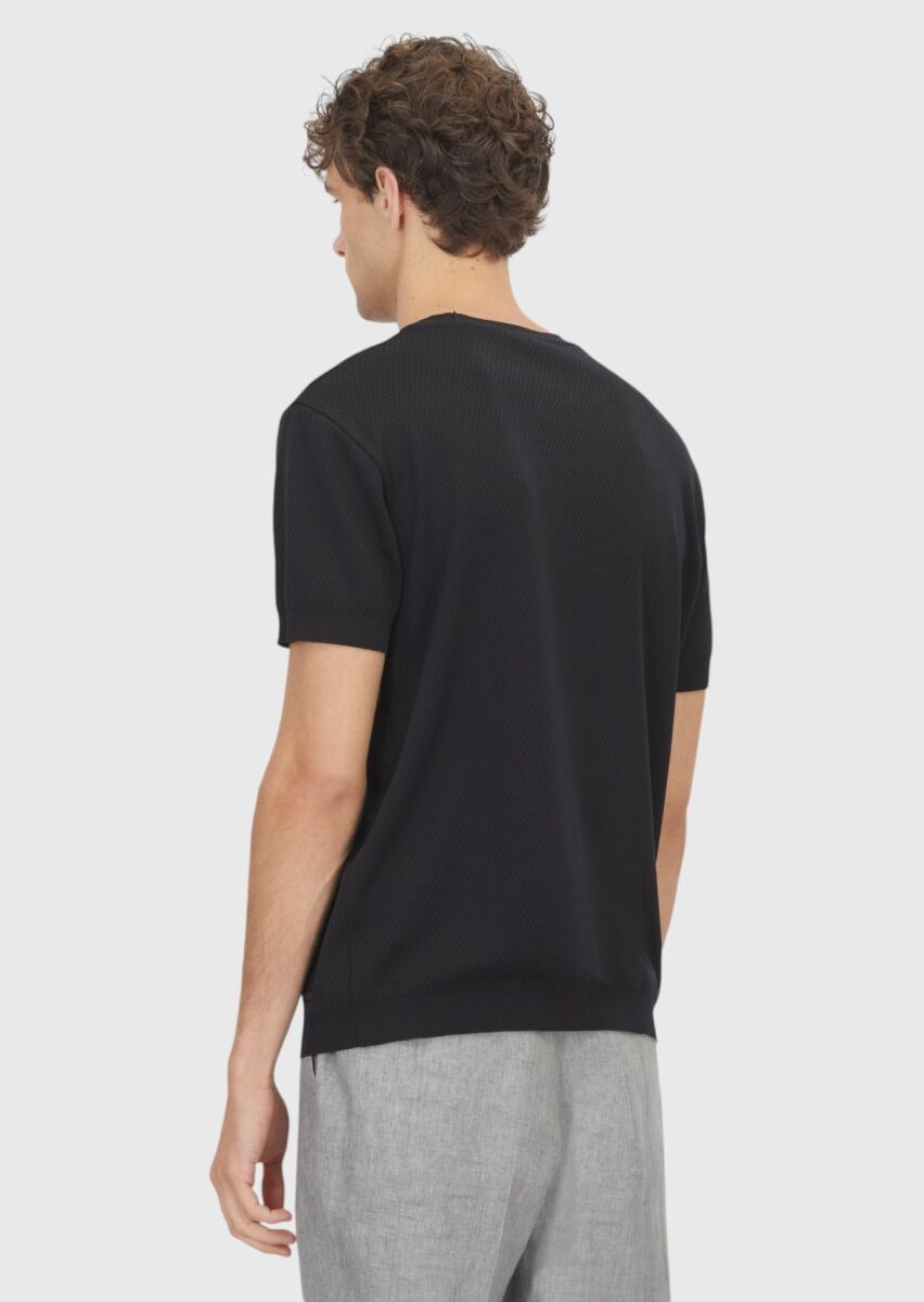 Siyah Jakarlı %100 Pamuk T-Shirt - 5