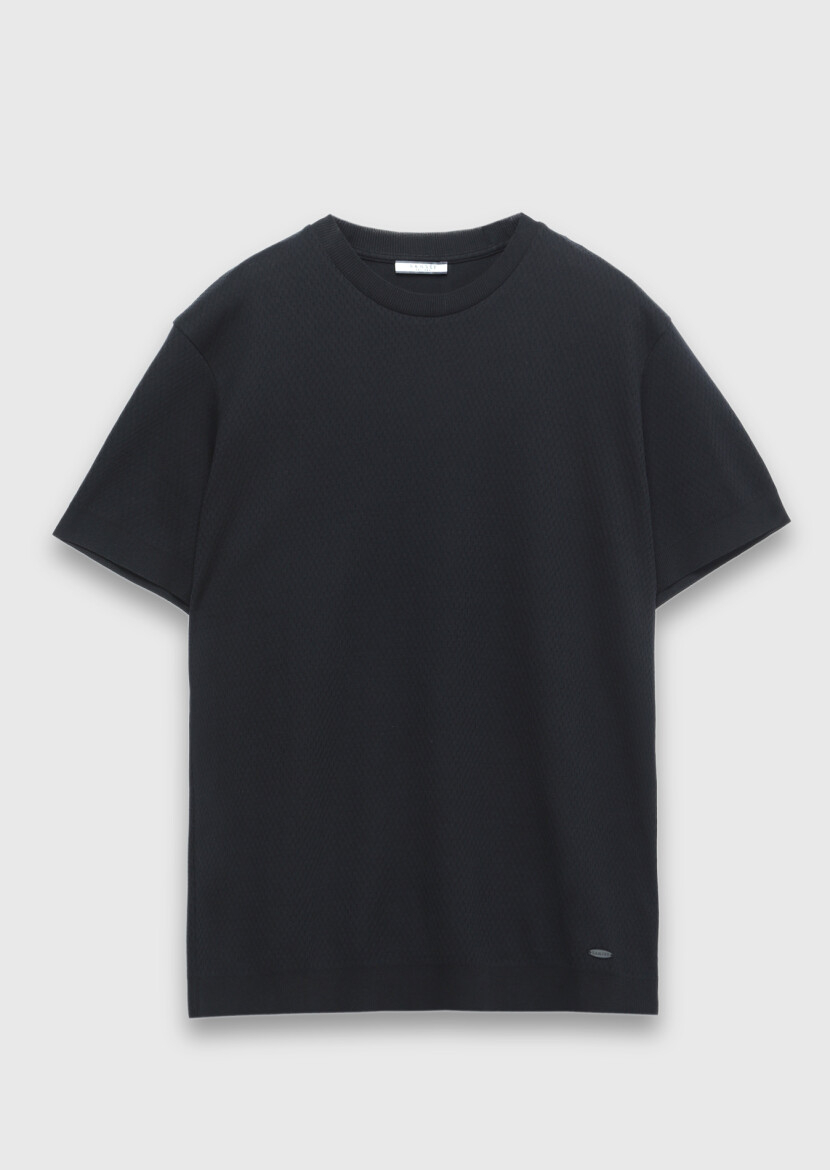 Siyah Jakarlı %100 Pamuk T-Shirt - 6