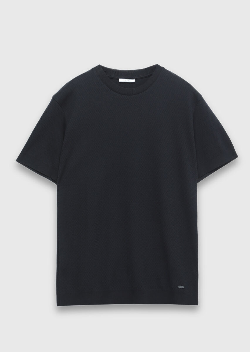 Siyah Jakarlı %100 Pamuk T-Shirt - 6