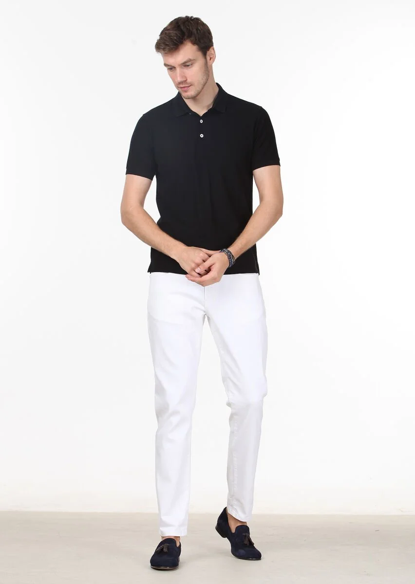 Siyah Jakarlı Polo Yaka %100 Pamuk T-Shirt - 3